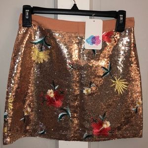 Blush Pink Sequin Skirt with Floral Detailing